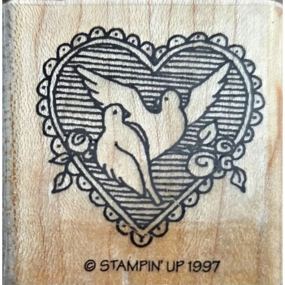 Stampin' Up! Doves Birds Pair Lace Heart 1.5X1.5 Rubber Stamp Wood #Q65